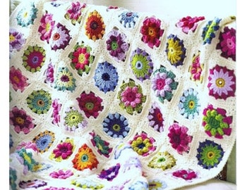 Vintage Crochet Roses & Daisies Granny Square Afghan PDF Instant Digital Download Wildflowers Throw Coverlet