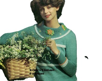 Modello per maglione lavorato a maglia con ricamo floreale (download digitale PDF)