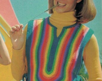Modello maglione estivo all'uncinetto Vintage anni '70 Retro Hippie Fashion fai da te PDF Download digitale