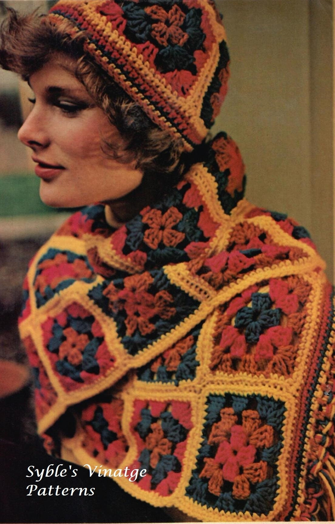 Vintage Crochet Granny Square Hat and Scarf Pattern (PDF  display picture 3