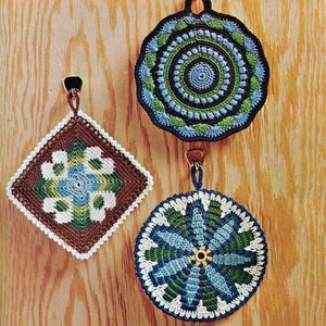 Crochet PotHolder Set Circles Squares Retro Kitchen Decor Pot Holder Patterns, PDF Instant Download