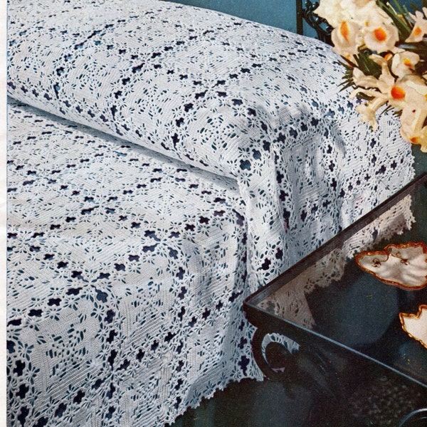 New Orleans Bedspread Pattern, Vintage 1940s Crochet Pattern, Crochet Lace Floral Bedspread,PDF instant download