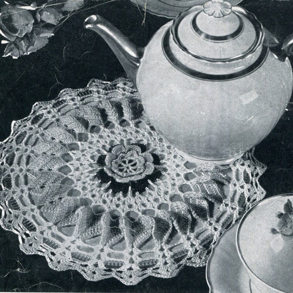 Rose Doily Pattern, Vintage 1940s Crochet Pattern, Crochet Lace Floral Hot Plate Mat Cover PDF instant download