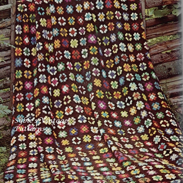 Vintage Crochet Afghan Granny Square Scrap Yarn Stash Buster PDF Instant Download DIY Pattern 60 x 90