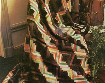 Log Cabin Quilt Design Crochet Afghan Vintage Pattern Retro Style Design PDF Instant Download