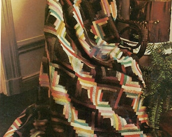 Log Cabin Quilt Design Crochet Afghan Vintage Pattern Retro Style Design PDF Instant Download