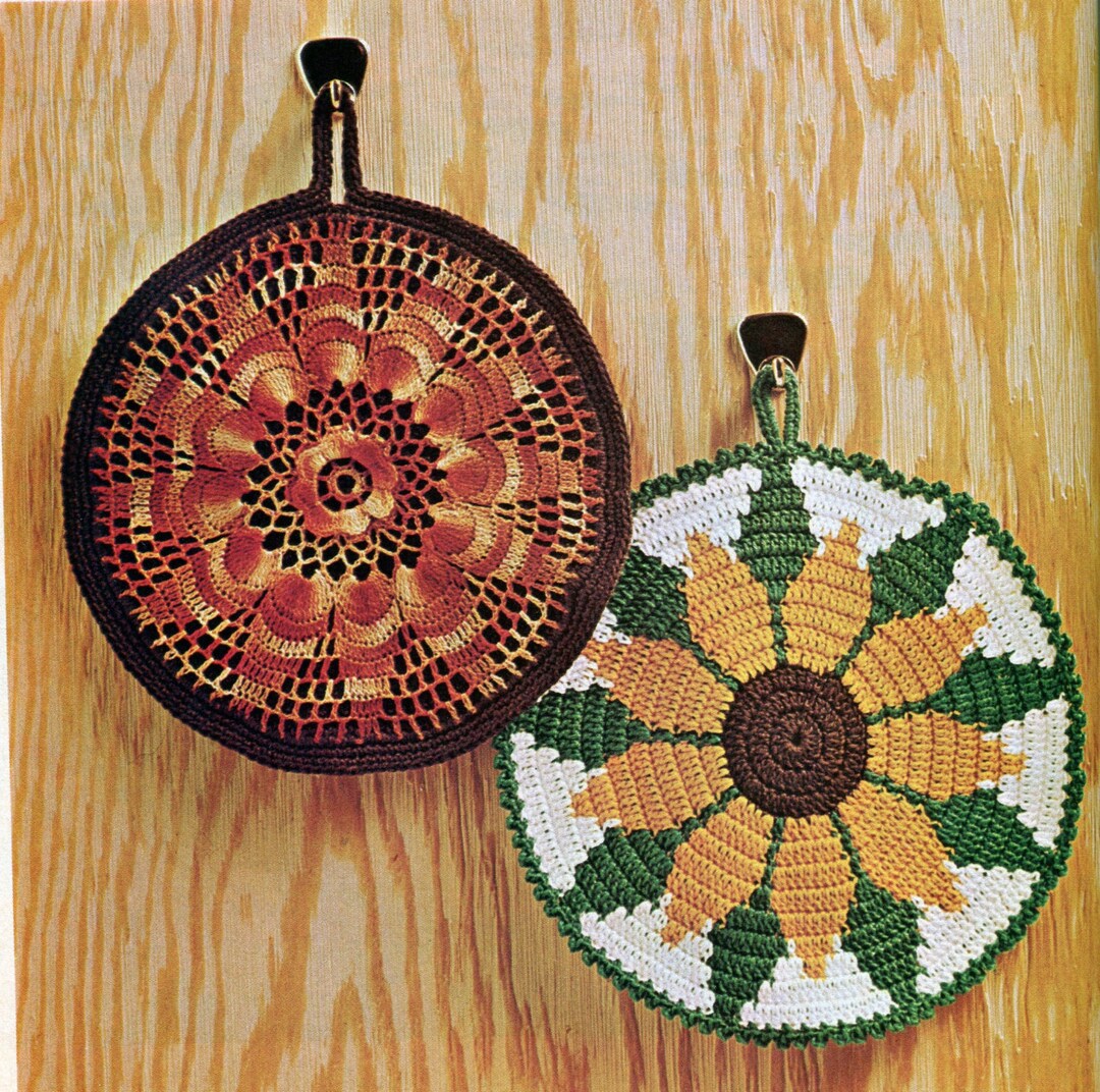 Slow Cooker Flower Pattern Sunflower Potholder Pattern, Crochet Pot Holder, Flower Kitchen ...