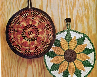 Patrón de agarradera de girasol, agarradera de crochet, patrones de agarraderas de cocina con flores, descarga instantánea en PDF