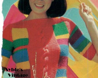 Modello per maglione estivo color block lavorato a maglia - Stile hippie retrò anni '70 (download digitale PDF)