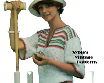 Modello per top estivo lavorato a maglia, pullover vintage con carré (modello PDF)