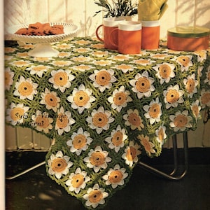 Crochet Daisy Flower Tablecloth Pattern 48 x 48 PDF Instant Download Crochet DIY E Pattern