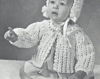Set di modelli vintage per maglione e cuffia all'uncinetto per neonati (download PDF)