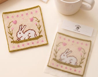 Handmade Crochet Coaster, Bunny Mug Rug, Rabbit Cottagecore Coaster, Spring Home Decor, Handmade Easter Gift