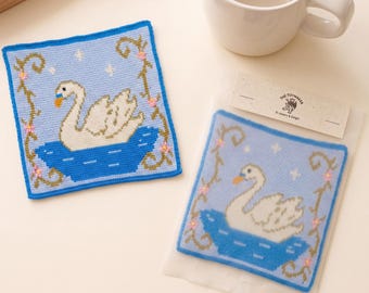 Handmade Crochet Coaster, Swan Mug Rug, Fairytale Coffee Coaster, Cottagecore Home Decor, Elegant Handmade Gift