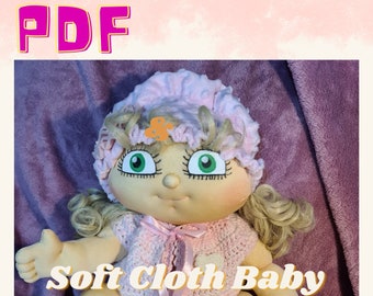 Soft Sculpture Cloth Doll Pattern, 18" Cloth Baby Doll Pattern, PDF doll template and Photo Tutorial, Textile dolls for girls
