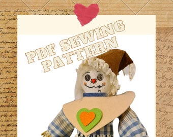 Mini Scarecrow doll pattern, Pattern and sewing instructions for making mini scarecrow rag dolls, 13 inch scarecrow PDF Digital Download