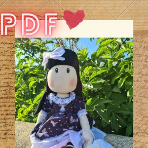 PDF Cloth Doll 19&quot; (50cm), Cloth Doll Pattern textile doll, Doll Clothes Pattern to Sew, Tutorial-Pattern-Instructions Clothes/Hair/+ More
