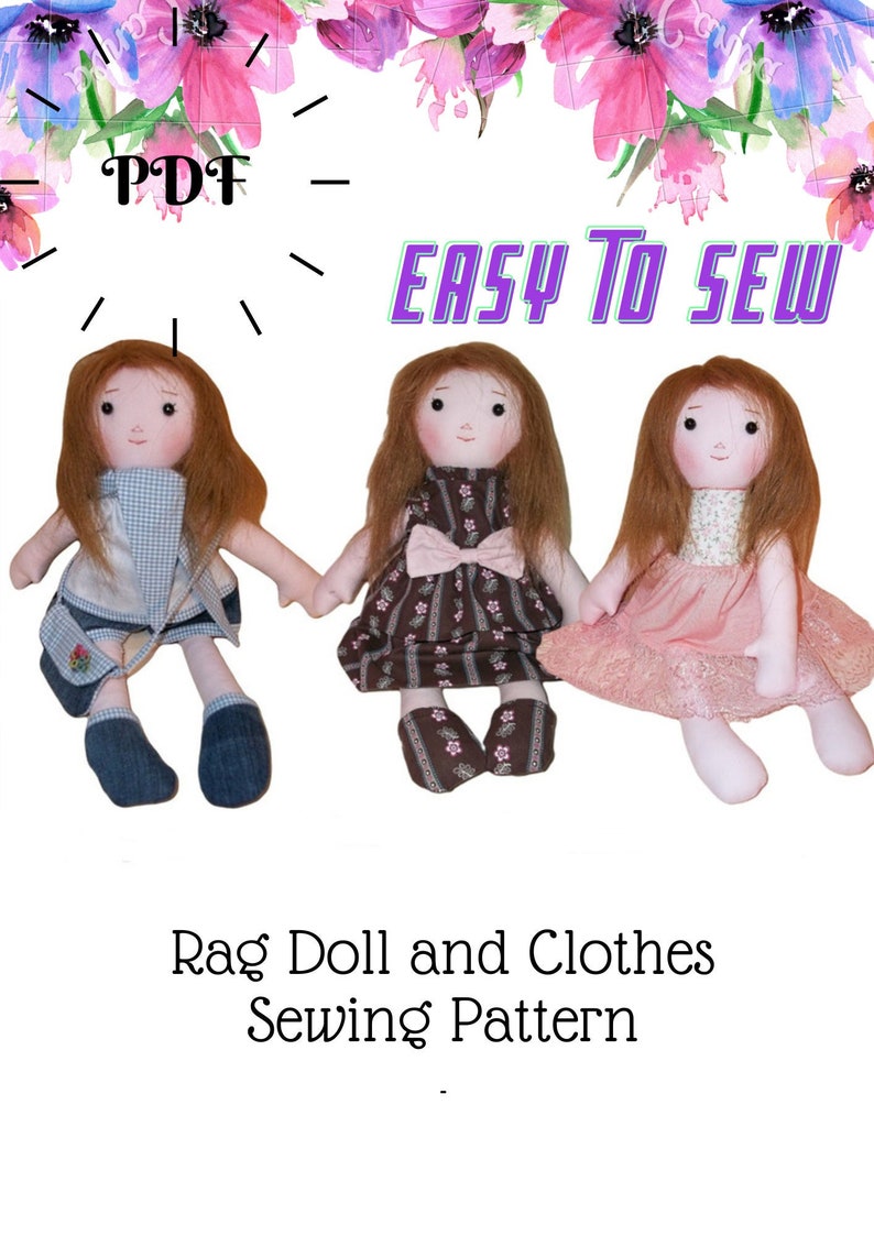 Rag Doll Sewing Pattern, Rag Doll Pattern 15 outfits with accessories, Soft Doll Pattern, Diy Christmas Gift, Instant Download image 1