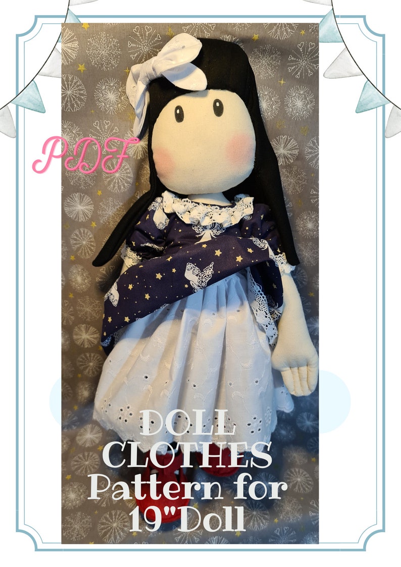 PDF Cloth Doll 19 50cm, Cloth Doll Pattern textile doll, Doll Clothes Pattern to Sew, Tutorial-Pattern-Instructions Clothes/Hair/ More image 9