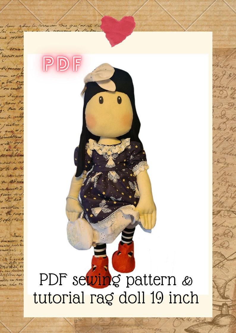 PDF Cloth Doll 19 50cm, Cloth Doll Pattern textile doll, Doll Clothes Pattern to Sew, Tutorial-Pattern-Instructions Clothes/Hair/ More image 4