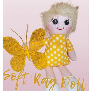 Basic Doll Sewing Pattern, 15" Girl Doll Pattern, Wig pattern included,  Rag doll made from fabric, easy to do!