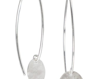 sterling silver hoop earring, designer hoop earring,  silver dangle, hammered silver earring, lightweight earring, classic silver earring