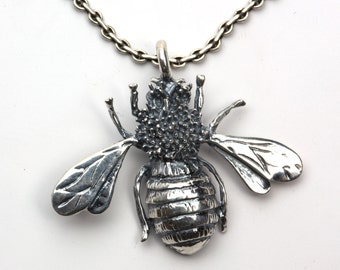 Bee pendant, silver bee, bee necklace, bee keeper necklace, honey bee pendant, silver insect, megachilidae,  bee collector charm, halictid