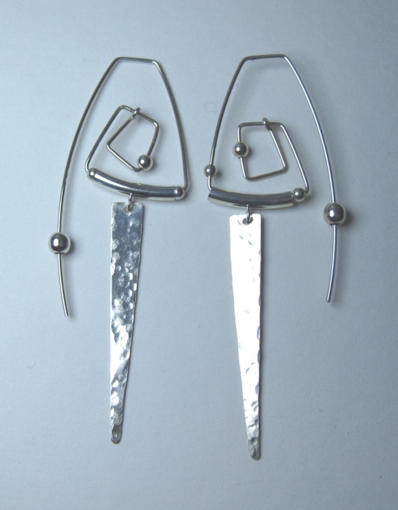 abstract sterling silver earrings, sterling silver earrings, sculptural earrings, unique silver earrings, modern silver earrings, sterling