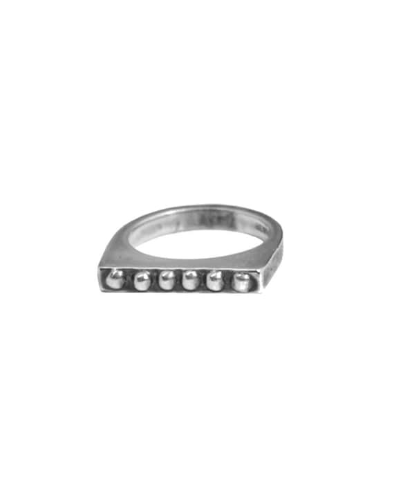 Sterling Silver Geometric Ring, silver beaded bar… - image 1