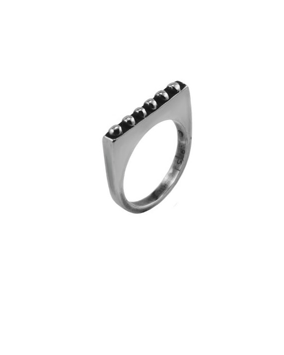 Sterling Silver Geometric Ring, silver beaded bar… - image 2