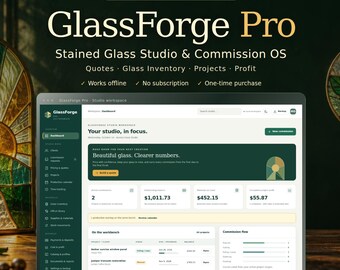 Stained Glass Studio App: Pricing Calculator, Inventory & Commission Tracker, GlassForge Pro