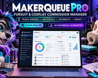 Fursuit Commission Tracker & Cosplay Maker Management App | Offline HTML5, Quotes, Inventory, Payments, Profit