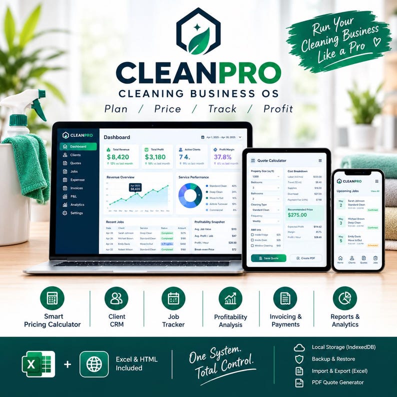 Cleaning Business OS Spreadsheet product preview