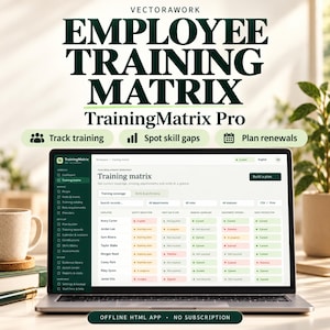 Programvara för matris för anställdas utbildning, certifieringsspårare och kompetenshanterare, offline HTML-app