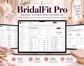 Bridal Alterations Software, Wedding Dress Fitting Scheduler & Seamstress Client Tracker | Offline Studio App