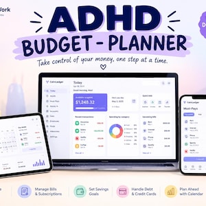 ADHD Budget Planner App | Paycheck Budget, Bill Tracker, Debt Tracker, Spending & Savings | Calm Budget Dashboard, Offline, No Subscription