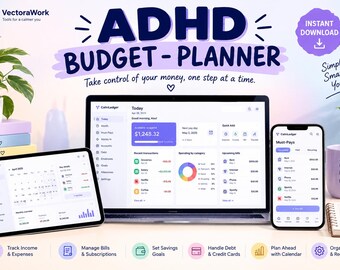 ADHD Budget Planner App | Paycheck Budget, Bill Tracker, Debt Tracker, Spending & Savings | Calm Budget Dashboard, Offline, No Subscription