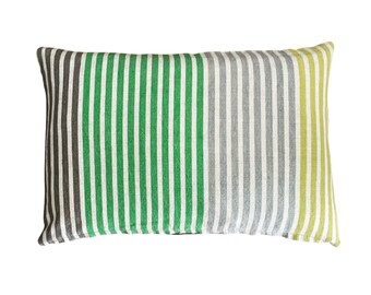 Designers Guild - green, grey and lime stripe pillow