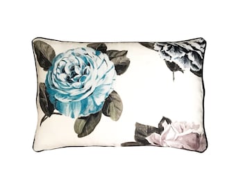 Designers Guild - Aqua and Grey Flower rectangular pillow