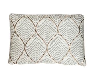 Osborne & Little - Grey artisanal leaf motifs linen pillow