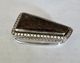 Beautiful Silver Trinket Box with Inlay Dinosaur Bone