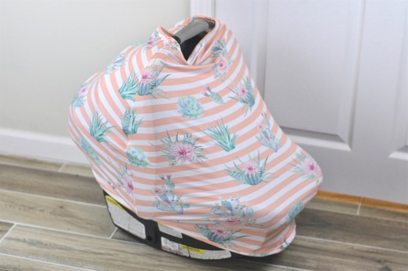Cart Cover in 1 Cover Carseat Nursing Peach Striped Succulent 4 Scarf
