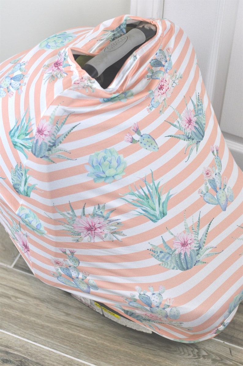 Cart Cover in 1 Cover Carseat Nursing Peach Striped Succulent 4 Scarf