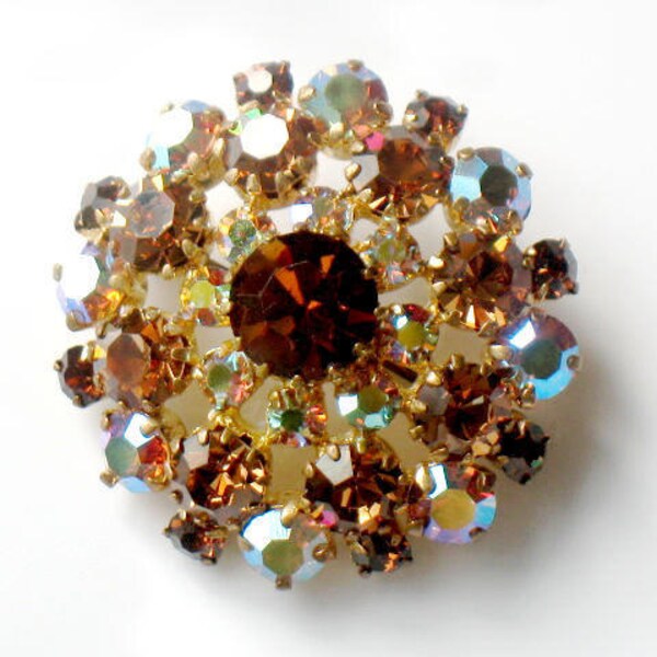 Österreich Crystal Brosche Aurora Borealis Herbst Golden Amber unterzeichnet Pin österreichischen Vintage 1950er Jahren Sammler Schmuck