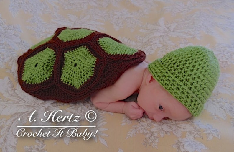 Crochet Turtle/Tortoise Cover and Hat Photo Prop Set Newborn PATTERN ONLY image 3