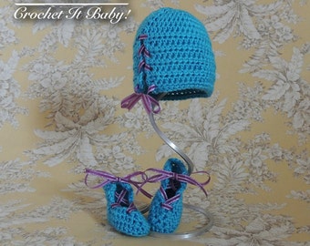 Crochet Lacey Hat and Bootie Set (0 to 3 Months) - PATTERN ONLY