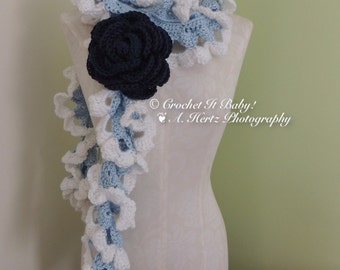 The Donna Rose Crochet Scarf with Rose Pin (PATTERN ONLY)