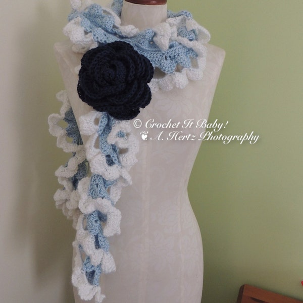 The Donna Rose Crochet Scarf with Rose Pin (PATTERN ONLY)