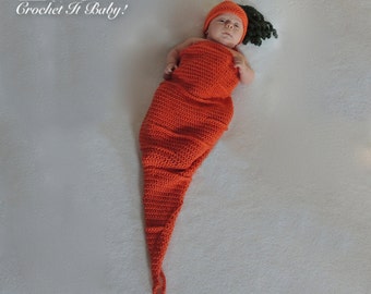 Crochet Cute Carrot Cocoon and Hat Photo Prop - Newborn - PATTERN ONLY