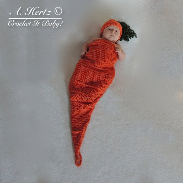 Crochet Cute Carrot Cocoon and Hat Photo Prop - Newborn - PATTERN ONLY